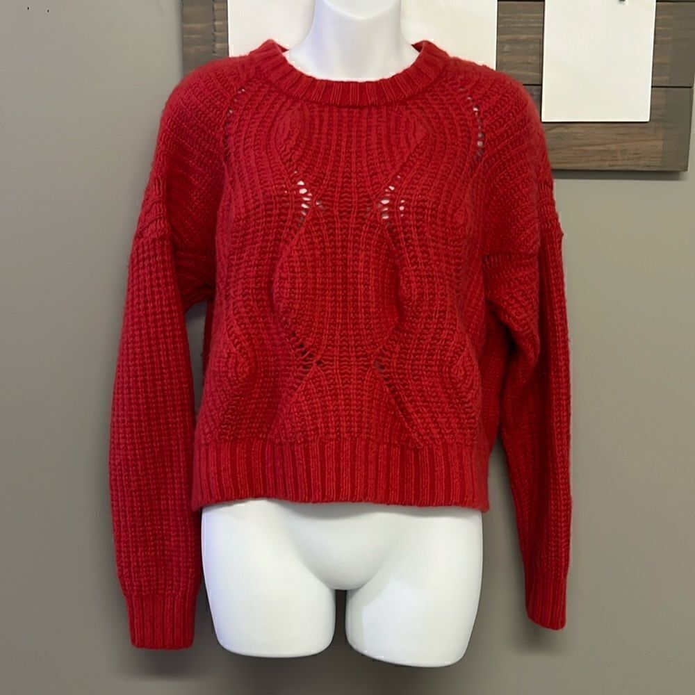 Madewell Women’s Heavy Weight Everett Cable Knit Pullover Red Sweater-Small